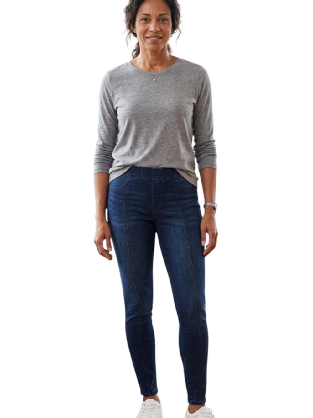 Spanx Dark Wash Blue Jean-ish Denim Skinny Leggings Size L Stretch Pants
W